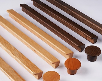 Solid Wood Cabinet Handles, Multiple Wood Options, Modern Wooden Drawer Pulls, Minimalist Finger Pulls for Kitchen Cabinets and Dressers