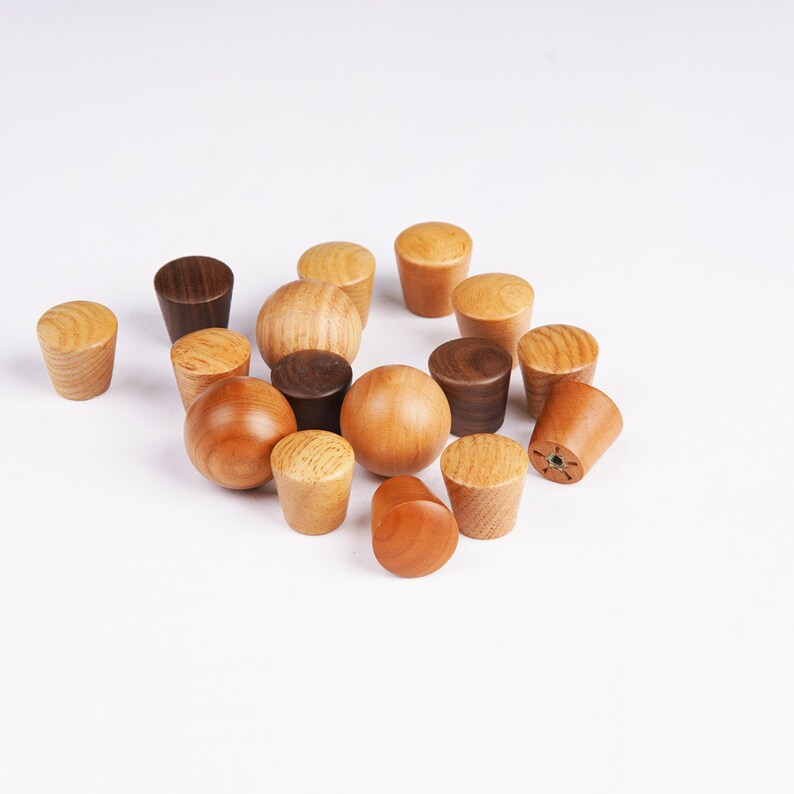 Solid Wood Round Cabinet Knobs, Natural Wooden Drawer Pulls, Minimalist Wood Dresser Knobs for Kitchen Cabinet, Wardrobe, Cupboard image 2