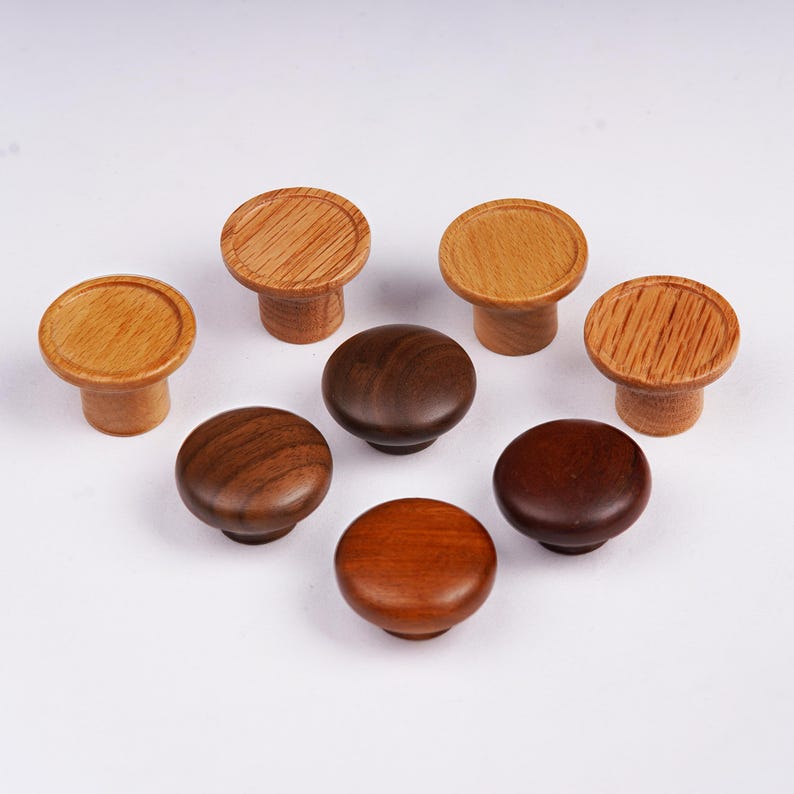 Assorted Solid Wood Cabinet Knobs, Natural Wooden Drawer Pulls, Rustic Dresser Knobs, Walnut Oak Cherry Wood Hardware image 2