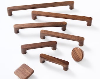 Solid Wood Cupboard Handles, Hardwood Wooden Drawer Pulls, Walnut or Oak Cabinet Hardware, Minimalist Kitchen/Wardrobe Door Knobs