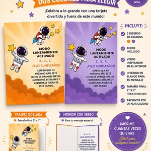 Tarjeta Cumpleaños Español, Tarjeta Espacial Astronauta, Modo de Lanzamiento Activado, Tarjeta Imprimible Espacio, Regalo Cumpleaños