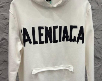 Balenciaga mens white hoodie | Luxury streetwear pullover | Designer oversized hoodie