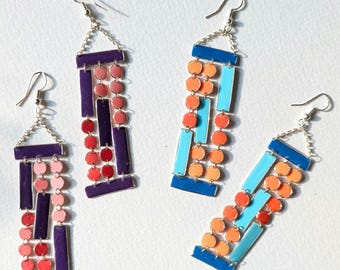 Colourful and funky, geometric earrings.