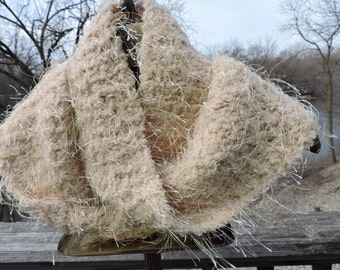 Champagne Beige Hand Knit Eyelash Fur Scarf ~ Free Shipping ~