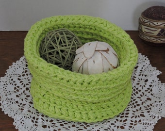 Lime Green Crocheted Bowl, Handmade Crocheted Basket, Decorative Basket, Trinket Bowl, Makeup Storage, Bathroom Storage