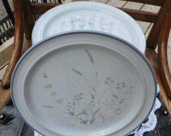 Noritake Woodstock Salad / Desert Plate,  Blue Gray Taupe Tan Flowers Grasses Leaves,  Made in Japan, 8354 Woodstock ~ Free Shipping