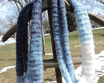Blue White Rolled Skinny Scarf
