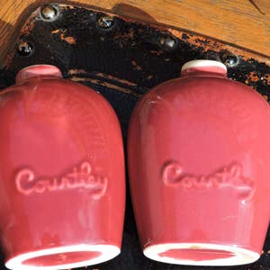 Courtley men&#39;s cologne/aftershave  bottles ~ Burgundy colored glazed porcelain, Set of 2