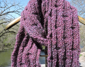 Hand Knit Textured Shades of Purple Scarf  ~ Free Shipping ~