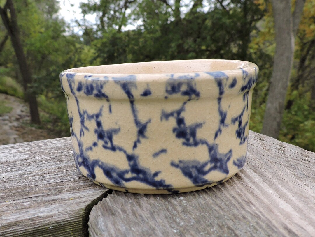 Roseville Blue Spongeware Small Crock R.R.P. Co U.S.A. Etsy