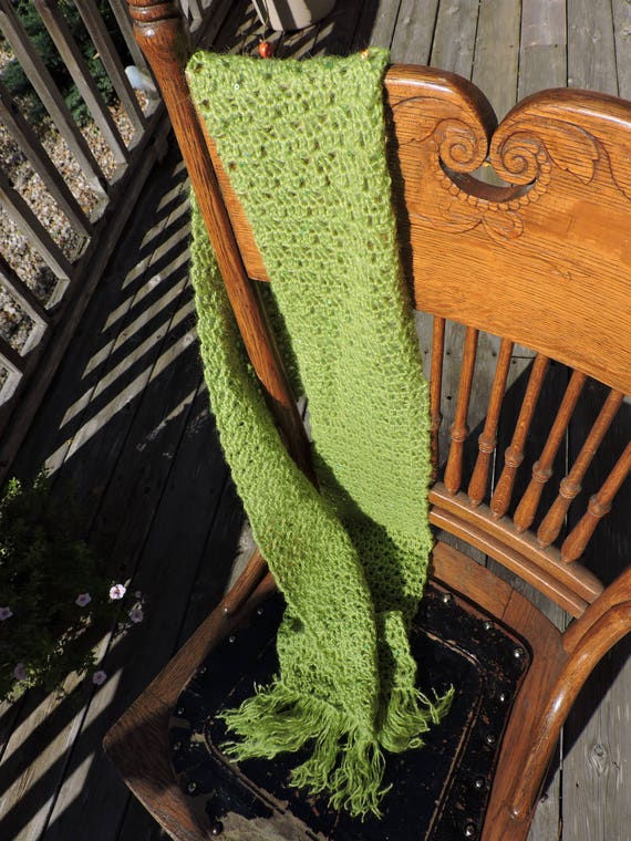 Green Super Soft Lightweight Scarf with Sequins, Shimmer, Sparkle  ~ Free Shipping