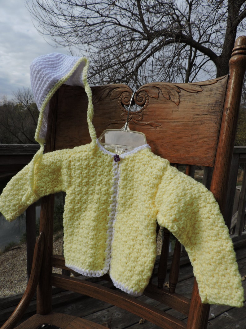 Yellow White Baby Girl Jacket Sweater with Hat set Purple Etsy