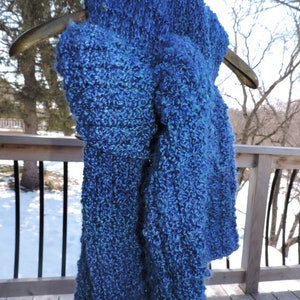 Variegated Blue Wrap, Shawl  ~ Bright Cobalt Blue Handmade Knitted Shawl ~ Richly Textured Handmade Wrap ~ Free Shipping