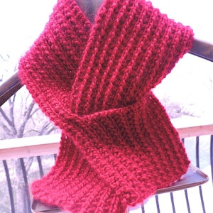 Ruby Red Keyhole Pass-thru Scarf ~ Neckwarmer with keyhole design ~ Shiny Deep Red Keyhole Scarf ~ Free Shipping