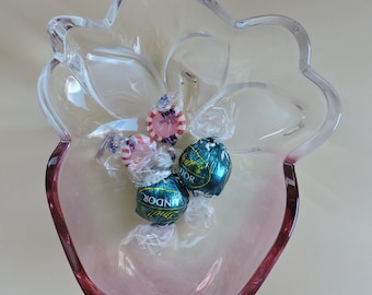 Beautiful Vintage Crystal Apple Shaped Candy dish with Etched Leaves