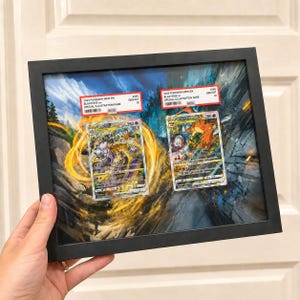 Mewtwo Charizard Duo Aluminum Custom PTCG Card Brick, Extended Art Frame, TCG Collector Gift, PSA Extended Artwork Display Case