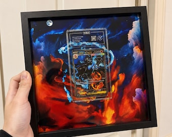 Cornice espositiva personalizzata per carte da battaglia Charizard M2, set di carte con illustrazione estesa Fuoco e Ghiaccio, regalo per collezionisti PTCG, teca espositiva con illustrazione estesa PSA