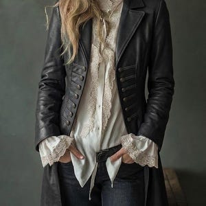 Genuine Lambskin Leather Long Coat | Vintage Military Gothic Jacket