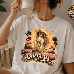 För glamorös för att ge en förbannad PNG, tatueringscowgirl-skjortadesign, vintage retro westernflicka PNG, digital nedladdning, sublimerings-PNG för T-shirt