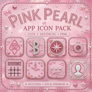 Pink Pearl App Icons Pack – Cute Aesthetic iOS Icons, Kawaii Pink Theme, Glossy 3D Icons, Android & iPhone