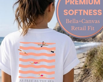 Swimmer Gift for Women | Swim Girl Bella Canvas T-Shirt | Apricot Striped Shirt | Swimming Shirt | Pool Aesthetic, Summer Holiday Shirt