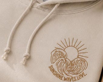 Women's Beach Hoodie | Oversized Hoodie with Wave Embroidery | Boho Hoodie | Seaside Hoodie | Coastal Hoodie, Summer Sweater, Gift for Girlfriend