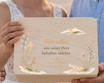 Personalized Boho Wedding Keepsake Box | Wooden Box with Names | Wedding Gift | Wooden Memory Box | Wedding Present | Sun