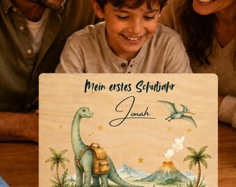 Wooden Box for Schoolchild 2026 Gift | Personalized Keepsake Box | Girl's First Day of School | Boy's First Day of School | Dinosaurs | Dinosaurs | Volcano
