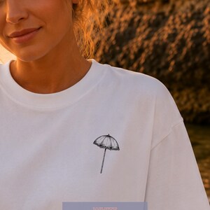 Book Lover T-Shirt for Women, Apricot Striped Shirt, Summer Beach Shirt, Mediterranean Beach Aesthetic, Women's Holiday Outfit, Parasol image 5