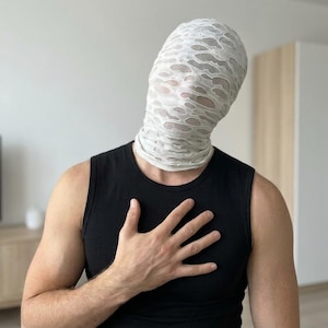 Men Full Head Cover Mask | See Through Stretch Hood Cosplay Accessory | Trendy Performance Face Wear Gear