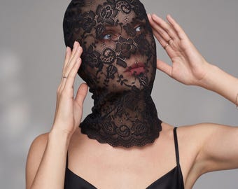 Vollgesichtsmaske mit floraler Spitze | Transparente Kopfbedeckung für Maskenball, Cosplay, Party