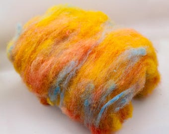 Pink Sunrise – Naturally-dyed Art Batt Wool Spinning Fiber – Hand Dyed Navajo-Churro + Cheviot