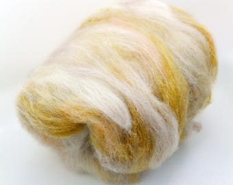 Dandelion – Naturally-dyed Art Batt Wool Spinning Fiber – Hand Dyed Navajo-churro, Black Welsh Mountain, Swaledale