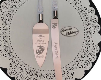 Couteau Et Serveur à Gâteau De Mariage Personnalisés - Initiales Et Date Gravées - Acier Inox