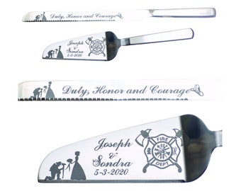 Aaron's Limited Firefighter Maltese Couple,  Wedding Cake Knife and Server with Names and Date FREE