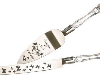 Butterfly Heart Wedding Cake Knife and Server with Names and Date FREE