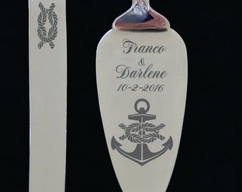 Anchor with Tieing the Knott Wedding Cake Knife and Server with Names and Date FREE