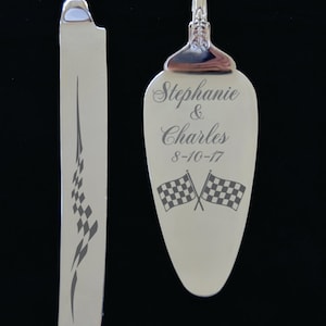 Checkered Flags  Wedding Cake Knife and Server with Names and Date FREE