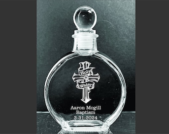 Personalized Elegant Catholic Baptism Holy Water Etched 6 oz. Glass  Bottle