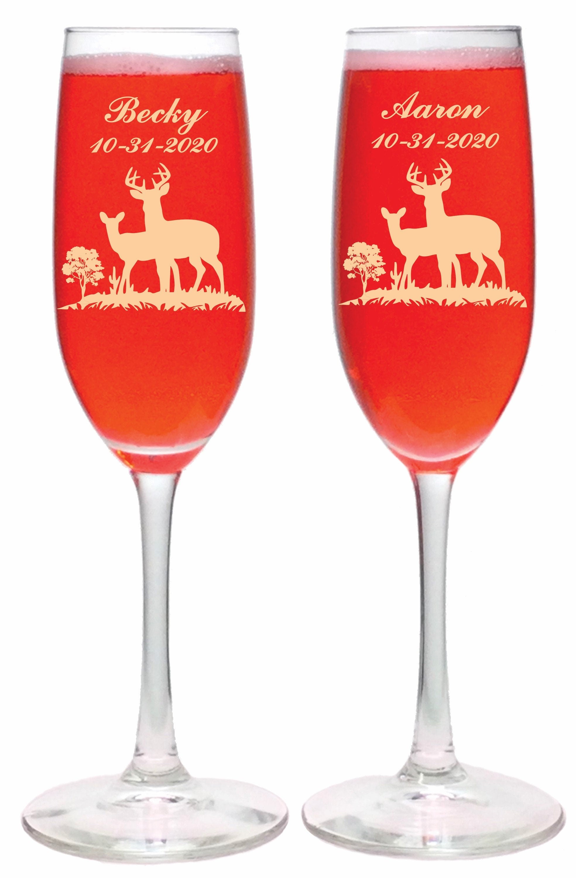 Personalized Buck and Doe Deer Couple Wedding Toasting Flute Etsy