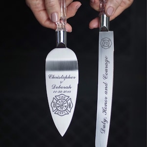 Firefighter Maltese  badge Wedding Cake Knife and Server with Names and Date FREE
