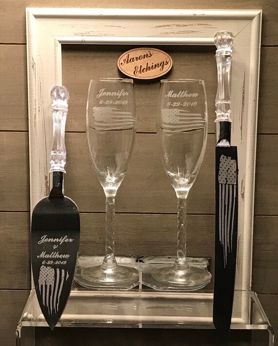 Personalized American Flag Wedding Cake Knife And Server Etsy