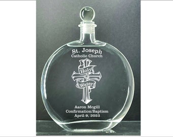 Personalized Elegant  Holy Water Etched 16 oz. Etched Glass  Bottle