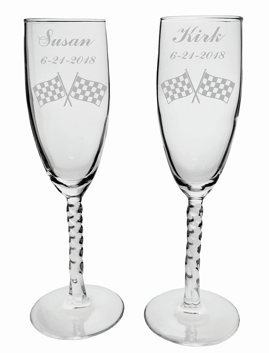 Personalized Checker Flags wedding toasting flute glasses Etsy