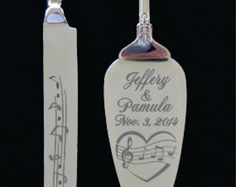 Music Heart Notes  Wedding Cake Knife and Server with Names and Date FREE