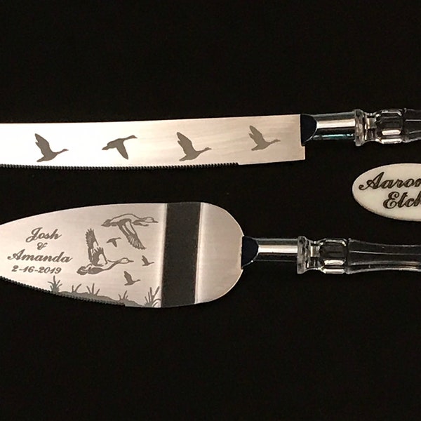 Wild Ducks Wedding Cake Knife and Server with Names and Date FREE