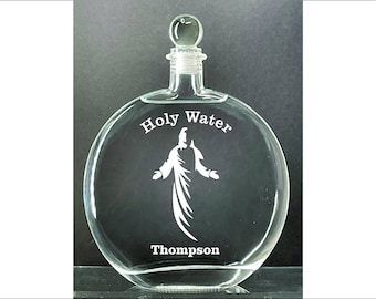 Personalized Elegant Jesus Holy Water Etched Large 16 oz. Glass  Bottle