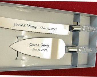 Personalized Wedding Cake Knife and Server with Names and Date FREE