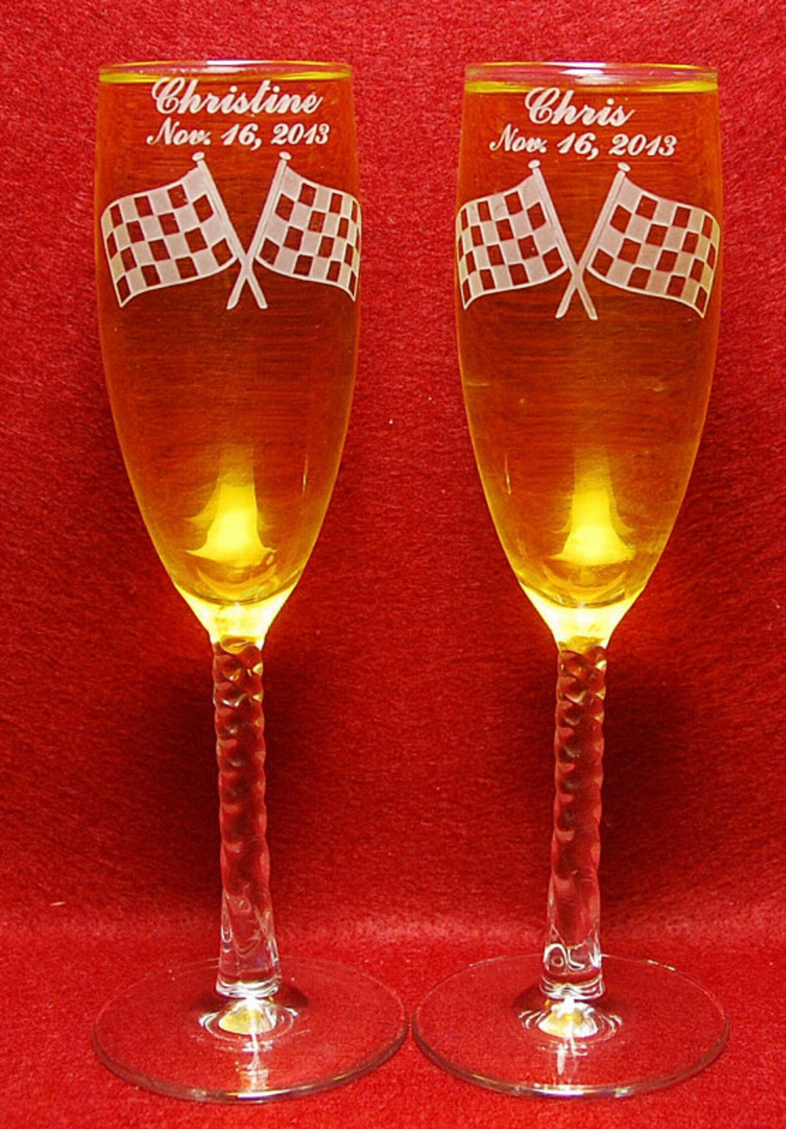 Personalized Checker Flags wedding toasting flute glasses Etsy