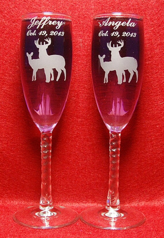 Personalized Buck and Doe Deer Couple wedding toasting flute Etsy